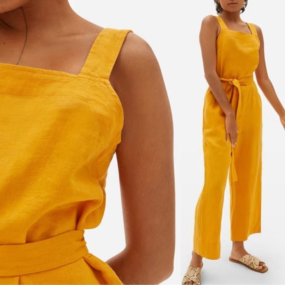 Everlane Square Neck 100% Linen summery sleeveless Jumpsuit size 00 xxs